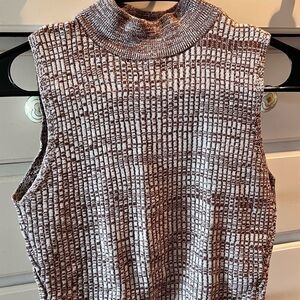 Forever 21 Brown and White Marled Mock Neck Sleeveless Top